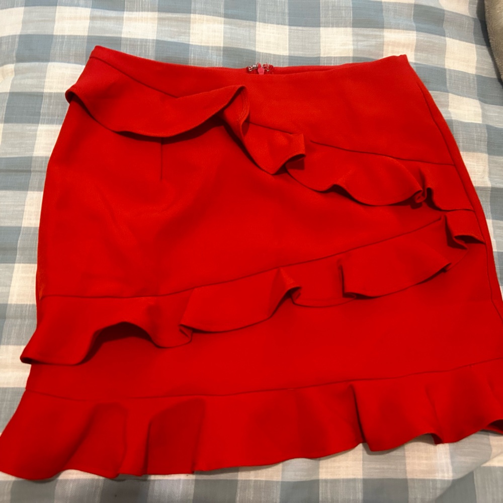 Red Ruffle Mini Skirt
